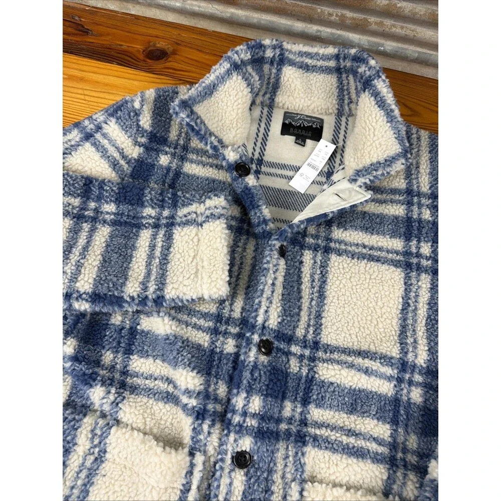 J Crew Nordic All Weather Designs Fuzzy Sherpa Fleece Jacket Women L Window Pane